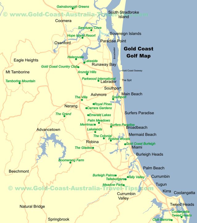 gold coast australia map. Gold Coast Golf Courses Map