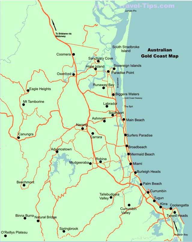 australia gold coast map. Map Of The Gold Coast