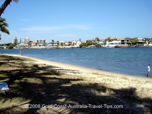 Budds Beach looking across Nerang River to Chevron Island