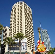 Mariott Courtyard Hotel and Q1 In background in Surfers Paradise.