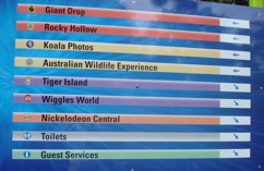 Dreamworld attractions sign posted around the park.
