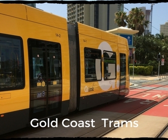 Distinctive yellow modern trams on Gold Coast