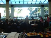 View from Palazzo Versace Hotel Gold Coast through lobby to hotel pool.