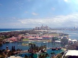 Aerial view of Sea World Gold Coast looking towards Main Beach and Surfers Skyline