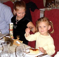 Christmas Lunch with kids in a restaurant.