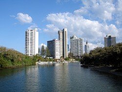 My Gold Coast travel guide aims to show you some different sides to the Gold Coast, like this view of Surfers Paradise taken from Macintosh Island bridge.