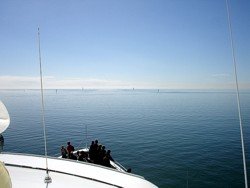 Tangalooma Ferry trip from Brisbane, you can see the channel markers as we head out to Moreton Bay.